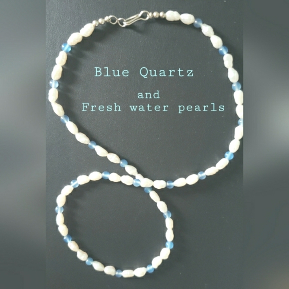 Pearls Sterling Silver And Blue Quartz 18" - Picture 3 of 6
